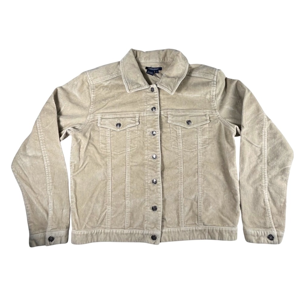 Boston Proper Womens Tan Beige Corduroy Trucker Jacket Size 10 Cotton Stretch